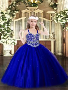 Attractive Royal Blue Sleeveless Beading Floor Length Little Girls Pageant Dress Wholesale