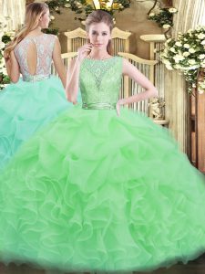 Organza Scoop Sleeveless Backless Lace and Ruffles Vestidos de Quinceanera in