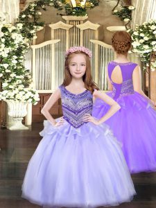 Sleeveless Organza Floor Length Lace Up Pageant Dress Wholesale in Lavender with Beading