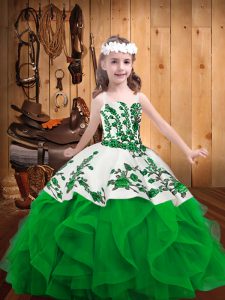 Sleeveless Embroidery and Ruffles Lace Up Little Girl Pageant Gowns