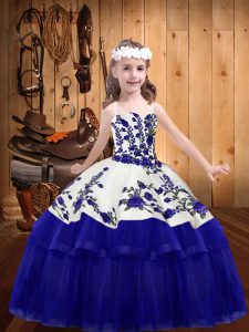 Straps Sleeveless Custom Made Pageant Dress Floor Length Embroidery Purple Organza