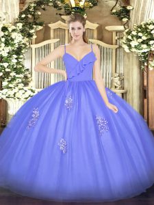 Sleeveless Zipper Floor Length Appliques Quince Ball Gowns