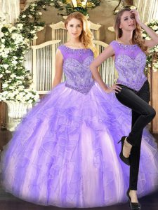 Elegant Sleeveless Zipper Floor Length Beading and Ruffles Quinceanera Dresses