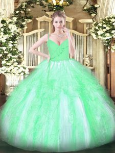 Lovely Apple Green Sleeveless Organza Zipper Sweet 16 Dress for Military Ball and Sweet 16 and Quinceanera