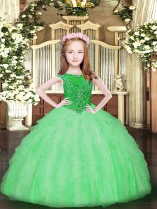 Floor Length Ball Gowns Sleeveless Apple Green Kids Pageant Dress Zipper