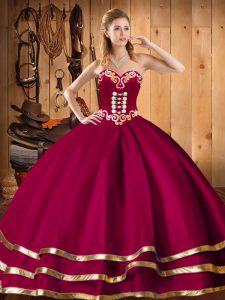 Modern Wine Red Organza Lace Up 15 Quinceanera Dress Sleeveless Floor Length Embroidery and Ruffles