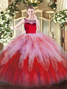 Graceful Organza Sleeveless Floor Length Ball Gown Prom Dress and Beading and Ruffles