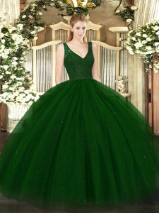 Unique Floor Length Zipper Sweet 16 Quinceanera Dress Green for Sweet 16 and Quinceanera with Beading