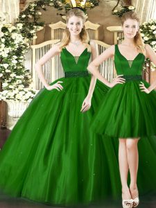 Inexpensive Dark Green Sleeveless Ruching Floor Length 15th Birthday Dress