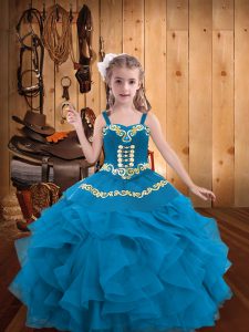 Sleeveless Embroidery and Ruffles Lace Up Little Girl Pageant Gowns