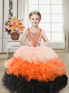 Best Multi-color Pageant Dress Womens Sweet 16 and Quinceanera with Beading and Ruffles Straps Sleeveless Lace Up