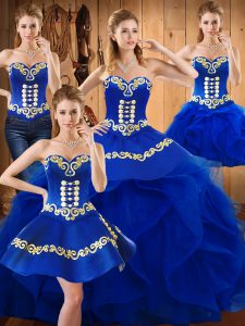 Traditional Sleeveless Lace Up Floor Length Embroidery and Ruffles Sweet 16 Quinceanera Dress