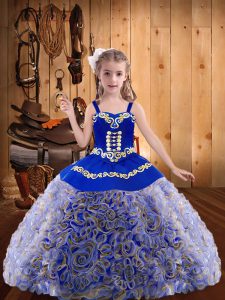 Multi-color Ball Gowns Embroidery and Ruffles Little Girls Pageant Dress Lace Up Fabric With Rolling Flowers Sleeveless Floor Length