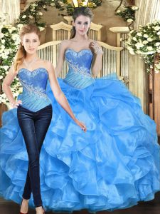 On Sale Sweetheart Sleeveless Lace Up Sweet 16 Dresses Baby Blue Organza