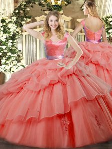 Smart V-neck Sleeveless Organza Quince Ball Gowns Ruffled Layers Zipper