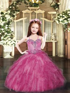 Sleeveless Beading and Ruffles Lace Up Child Pageant Dress