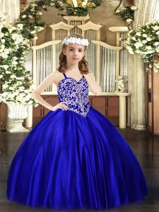 Pretty Satin Sleeveless Floor Length Little Girl Pageant Gowns and Beading