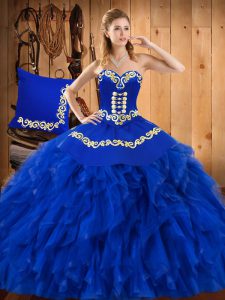 Sweetheart Sleeveless Lace Up Quinceanera Dresses Blue Satin and Organza