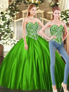 Dramatic Green Lace Up Sweetheart Beading Sweet 16 Quinceanera Dress Tulle Sleeveless