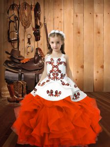 Floor Length Orange Red Kids Pageant Dress Straps Sleeveless Lace Up