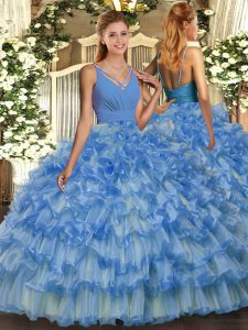 Sleeveless Beading and Ruffled Layers Backless Quinceanera Gown