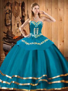 Cheap Floor Length Teal Sweet 16 Dresses Sweetheart Sleeveless Lace Up