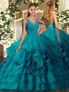 Sleeveless Beading and Ruffled Layers Backless Quinceanera Dress