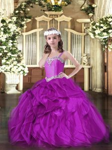 Nice Organza Sleeveless Floor Length Kids Formal Wear and Beading and Ruffles