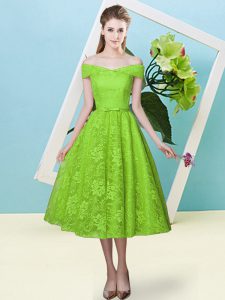 Yellow Green Cap Sleeves Lace Lace Up Damas Dress for Prom and Party and Wedding Party