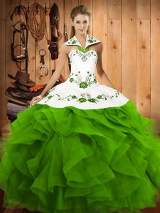 Sleeveless Embroidery and Ruffles Floor Length Ball Gown Prom Dress