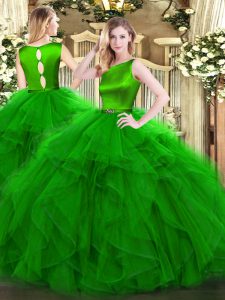 Floor Length Green Sweet 16 Dress Scoop Sleeveless Clasp Handle