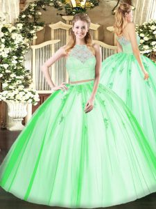 Latest Tulle Sleeveless Floor Length 15 Quinceanera Dress and Lace and Appliques