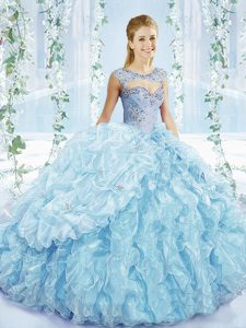 Beauteous Ball Gowns Sleeveless Blue Ball Gown Prom Dress Lace Up