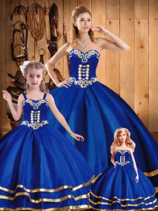 Floor Length Blue Quinceanera Gown Tulle Sleeveless Embroidery