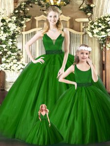 Green 15th Birthday Dress Military Ball and Sweet 16 and Quinceanera with Embroidery V-neck Sleeveless Zipper