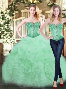 Glamorous Apple Green Sweetheart Neckline Ruffles Quince Ball Gowns Sleeveless Lace Up