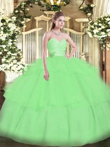 Suitable Sweetheart Sleeveless Organza Quinceanera Dresses Beading and Ruffled Layers Lace Up