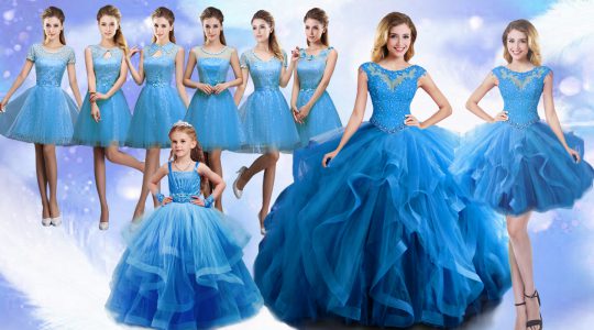 Gorgeous Baby Blue Lace Up Quinceanera Dresses Beading and Ruffles Sleeveless Floor Length