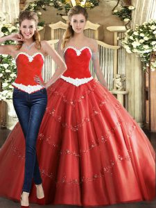 Attractive Coral Red Ball Gowns Beading Sweet 16 Dresses Lace Up Tulle Sleeveless Floor Length