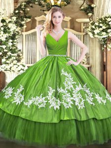 Smart Sleeveless Beading and Appliques Zipper Quinceanera Dress