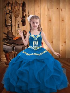 Fancy Organza Sleeveless Floor Length Pageant Gowns For Girls and Embroidery and Ruffles