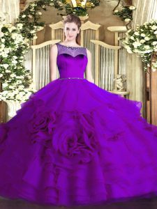 New Style Floor Length Zipper Sweet 16 Dresses Eggplant Purple for Sweet 16 and Quinceanera with Beading and Ruffled Layers