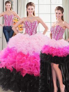 Multi-color Organza Lace Up 15 Quinceanera Dress Sleeveless Floor Length Beading and Ruffles