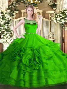 Fantastic Sleeveless Beading and Ruffled Layers Floor Length Quinceanera Dress