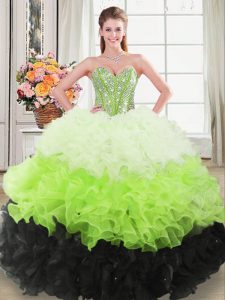 Sleeveless Lace Up Floor Length Beading and Ruffles Quinceanera Dress