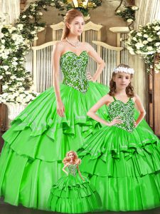 Delicate Green Lace Up Sweetheart Beading and Ruffled Layers Sweet 16 Quinceanera Dress Organza Sleeveless