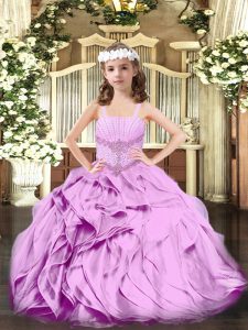 Ball Gowns Little Girls Pageant Dress Wholesale Lilac Straps Organza Sleeveless Floor Length Lace Up