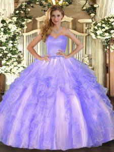 Customized Ball Gowns Ball Gown Prom Dress Lavender Sweetheart Organza Sleeveless Floor Length Lace Up