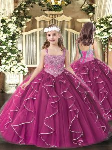 Fuchsia Sleeveless Tulle Lace Up Pageant Gowns For Girls for Party and Sweet 16 and Quinceanera and Wedding Party