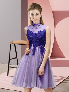 Wonderful Lavender Sleeveless Appliques Knee Length Vestidos de Damas